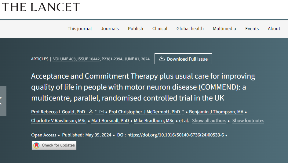 An experiential introduction to Acceptance and Commitment Therapy for people with motor neuron disease.