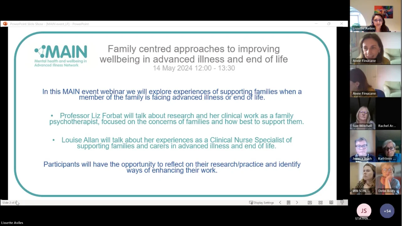 Family centred approaches to improving wellbeing in advanced illness and end of life